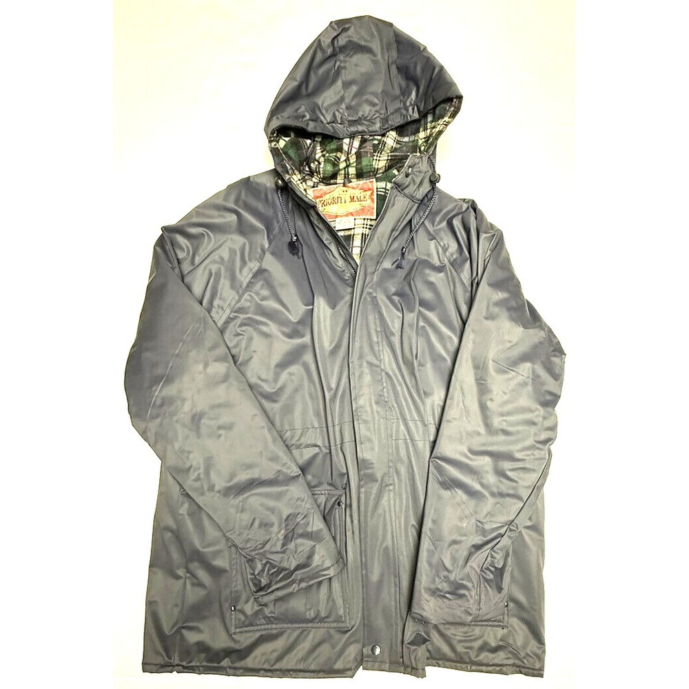 Priority Male Vintage Rain Jacket Mens Size L Quilted Lined Hooded PVC